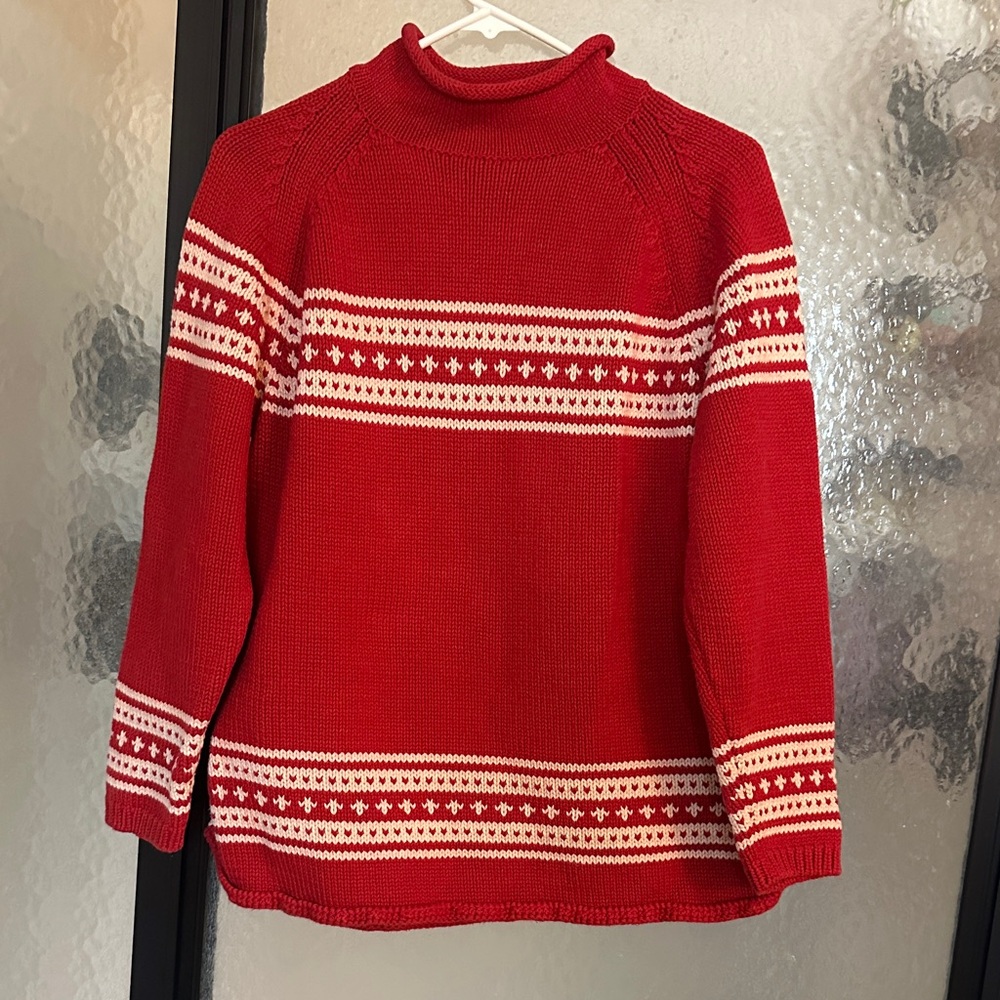 Eddie Bauer Red and White Turtleneck Sweater